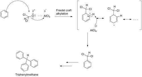 Triphenylmethane can be prepared by reaction of benzene and chloroform in the presence of AlCl3. Dra