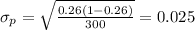 \sigma_p = \sqrt{\frac{0.26(1-0.26)}{300}}= 0.025