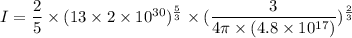 I=\dfrac{2}{5}\times(13\times2\times10^{30})^{\frac{5}{3}}\times(\dfrac{3}{4\pi\times(4.8\times10^{17})})^{\frac{2}{3}}
