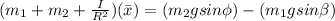 (m_1+m_2+\frac{I}{R^2} )(\bar x) = (m_2gsin \phi) -(m_1gsin \beta)