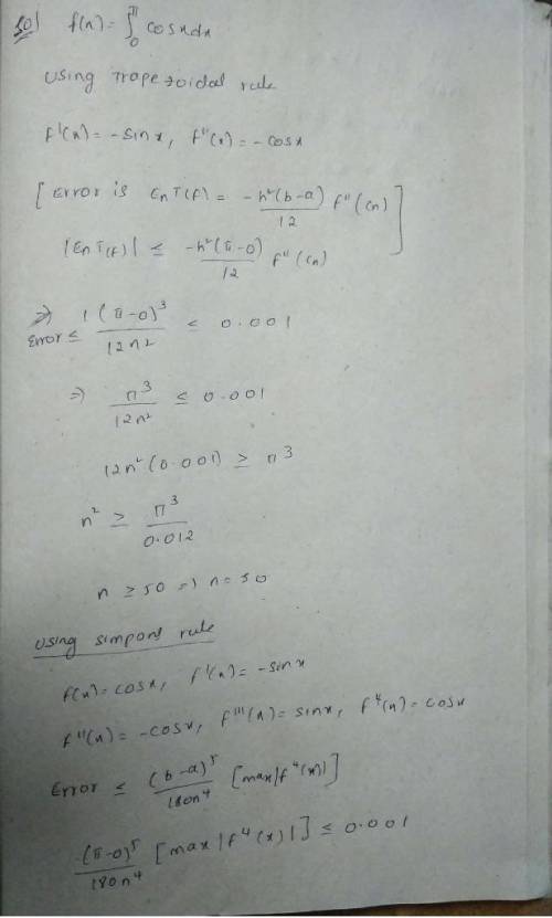 0 find the smallest values of n which will guarantee a theoretical error less than if the integral i