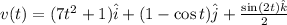 v(t)=(7t^2+1)\hat{i}+(1-\cos t)\hat{j}+\frac{\sin (2t)\hat{k}}{2}