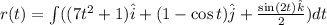 r(t)=\int ((7t^2+1)\hat{i}+(1-\cos t)\hat{j}+\frac{\sin (2t)\hat{k}}{2})dt