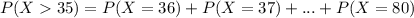P(X35) = P(X=36) +P(X=37) +...+P(X=80)