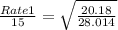 \frac{Rate 1}{15} =\sqrt{\frac{20.18}{28.014} }
