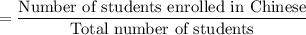 $=\frac{\text{Number of students enrolled in Chinese}}{\text{Total number of students}}