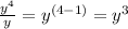 \frac{ {y}^{4} }{y}=  {y}^{(4 - 1)}={y}^{3}