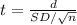 t=\frac{d}{SD/\sqrt{n}}