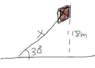 A little boy is flying a kite. The string of the Kait makes an angle of 30° with the ground. If the