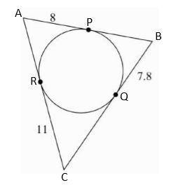 Find the perimeter of the polygon. Assume that lines which appear to be tangent are tangent. Round t