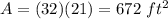 A=(32)(21)=672\ ft^2