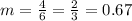 m=\frac{4}{6}=\frac{2}{3}=0.67