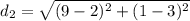 d_2=\sqrt{(9-2)^2+(1-3)^2}