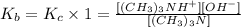 K_b=K_c\times 1=\frac{[(CH_3)_3NH^+][OH^-]}{[(CH_3)_3N]}