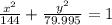 \frac{x^{2}}{144}+\frac{y^{2}}{79.995}=1
