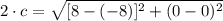 2\cdot c = \sqrt{[8-(-8)]^{2}+(0-0)^{2}}
