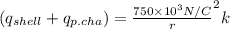 (q_{shell} + q_{p.cha}) = \frac{750 \times 10^{3} N/C}r^{2}{k}