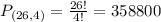 P_{(26,4)} = \frac{26!}{4!} = 358800