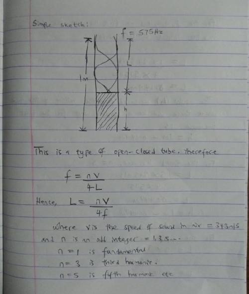 A 1.0m--tall vertical tube is filled with 20c water. A tuning fork vibrating at 575hz is held just o
