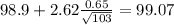 98.9+2.62\frac{0.65}{\sqrt{103}}=99.07