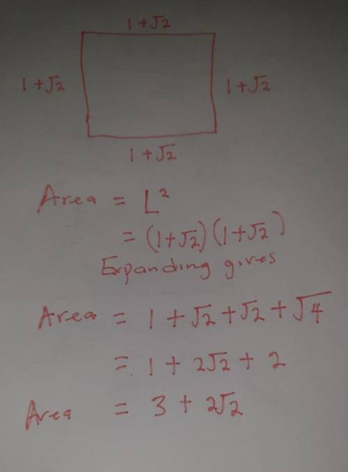 What is the area of a square with a dimension of 1+square root of 2