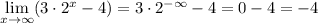 \lim\limits_{x \rightarrow \infty}(3\cdot 2^x- 4)=3\cdot 2^{-\infty} - 4=0-4=-4