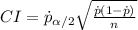 CI=\dot p\pmz_{\alpha/2}\sqrt{\frac{\dot p(1-\dot p)}{n}