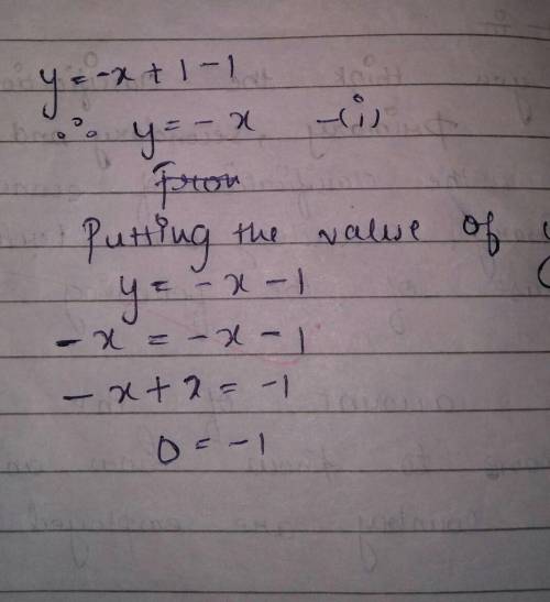 6. Solve the system by substitution. y=-x +1-1 y=-x-1