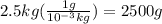 2.5kg(\frac{1g}{10^{-3} kg} )=2500g