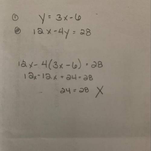 System of equations y=3x-6 12x-4y=28
