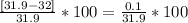 \frac{[31.9-32]}{31.9} *100 =\frac{0.1}{31.9} *100