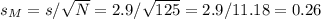 s_M=s/\sqrt{N}=2.9/\sqrt{125}=2.9/  11.18=0.26