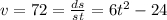 v=72=\frac{ds}{st}=6t^2-24