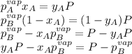 p_A^{vap}x_A=y_AP\\p_B^{vap}(1-x_A)=(1-y_A)P\\p_B^{vap}-x_Ap_B^{vap}=P-y_AP\\y_AP-x_Ap_B^{vap}=P-p_B^{vap}