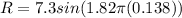 R = 7.3 sin(1.82 \pi (0.138))