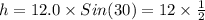 h = 12.0\times Sin(30) = 12\times \frac{1}{2}