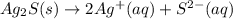 Ag_{2}S(s) \rightarrow 2Ag^{+}(aq) + S^{2-}(aq)