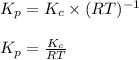 K_p=K_c\times (RT)^{-1}\\\\K_p=\frac{K_c}{RT}