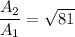 \dfrac{A_2}{A_1}=\sqrt{81}