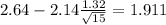 2.64-2.14\frac{1.32}{\sqrt{15}}=1.911