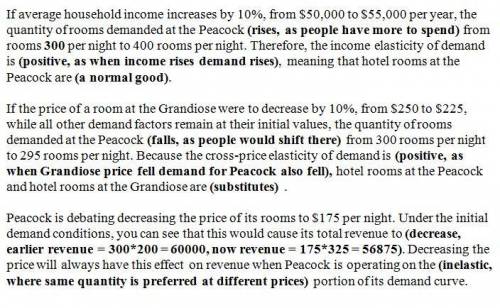 If average household income increases by 10%, from $50,000 to $55,000 per year, the quantity of room