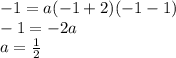 - 1 =  a( - 1 + 2)( - 1 - 1) \\  - 1 =  - 2a \\ a =  \frac{1}{2}