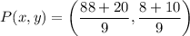 $P(x, y)=\left(\frac{88 + 20}{9}, \frac{8+10}{9}\right)