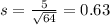 s = \frac{5}{\sqrt{64}} = 0.63
