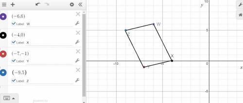 On a coordinate plane, rectangle W X Y Z is shown. Point W is at (negative 6, 6), point X is at (neg
