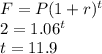 F=P(1+r)^t\\2=1.06^t\\t=11.9