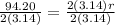 \frac{94.20}{2(3.14)} = \frac{2(3.14)r}{2(3.14)}