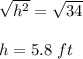 \sqrt{h^2} =\sqrt{34} \\\\h=5.8\ ft