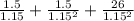 \frac{1.5}{1.15} +  \frac{1.5}{1.15^2} + \frac{26}{1.15^2}
