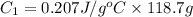 C_{1} = 0.207 J/g^{o}C \times 118.7 g